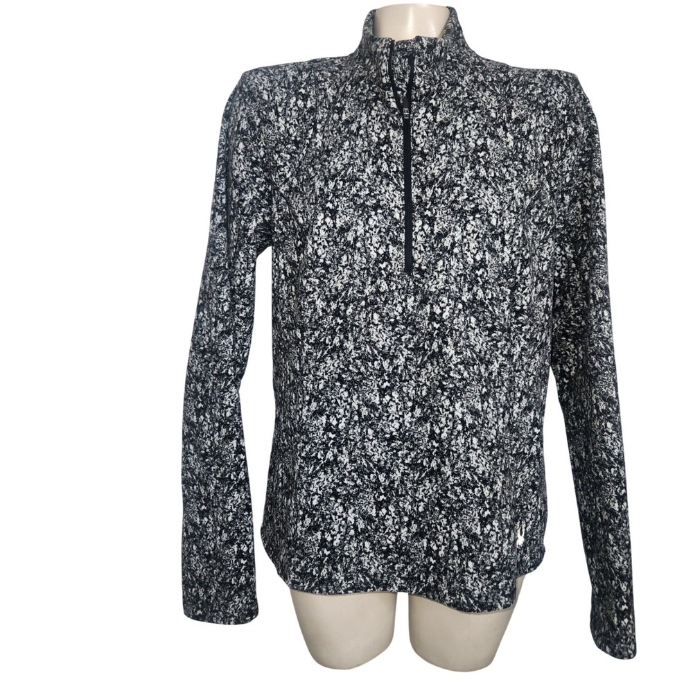 Spyder Active Womens Quarter Zip Pullover Black White Marbled‎ Print Top L